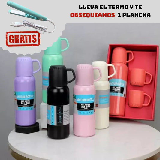 TERMO con 3 TAZAS🥤☕ Y 🎁GRATIS PLANCHA PARA CABELLO🎁